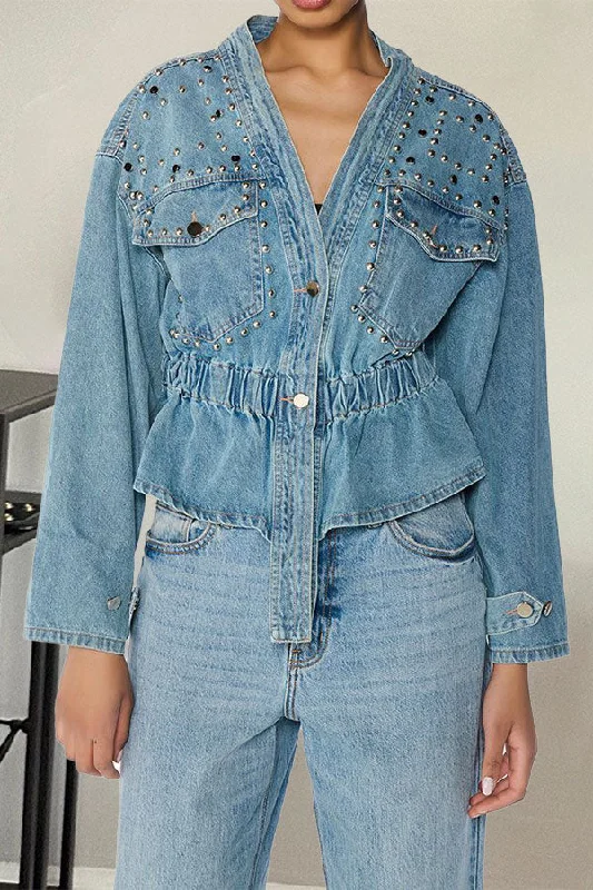 Get More, Spend Less – Shop Now!Beaded Decor Versatile Washed Denim Coat