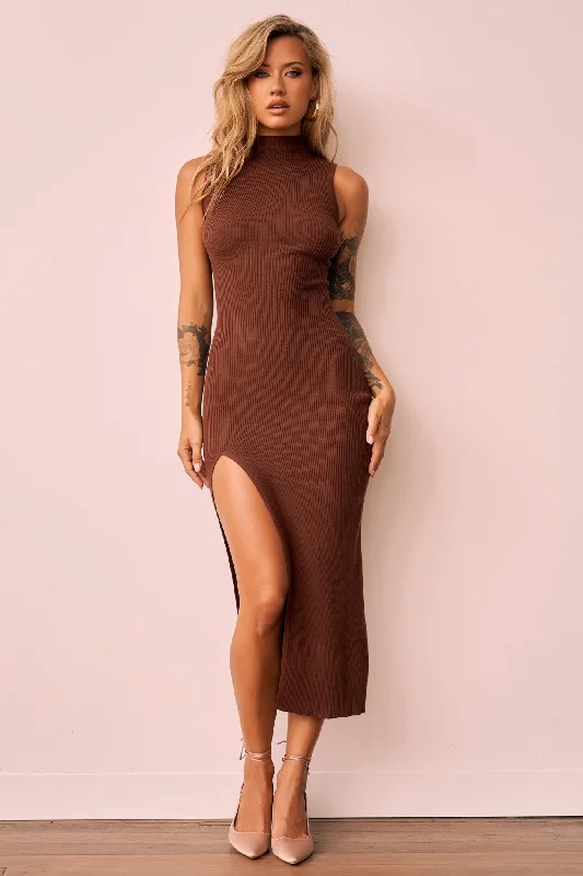 Your Shopping Wish, Our Discount Command!Bianca Rib Knit Midi Dress - Brown