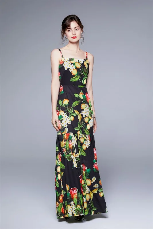Don’t Wait – Shop Today!Black ?ocktail & Party Bodycon Off The Shoulder Strap Ankle Printed Ruffled Dress