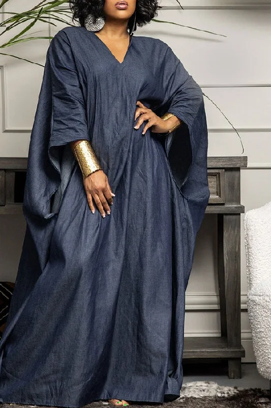 Your Discount is Waiting!Blue Smart Batwing Sleeve Maxi Dress