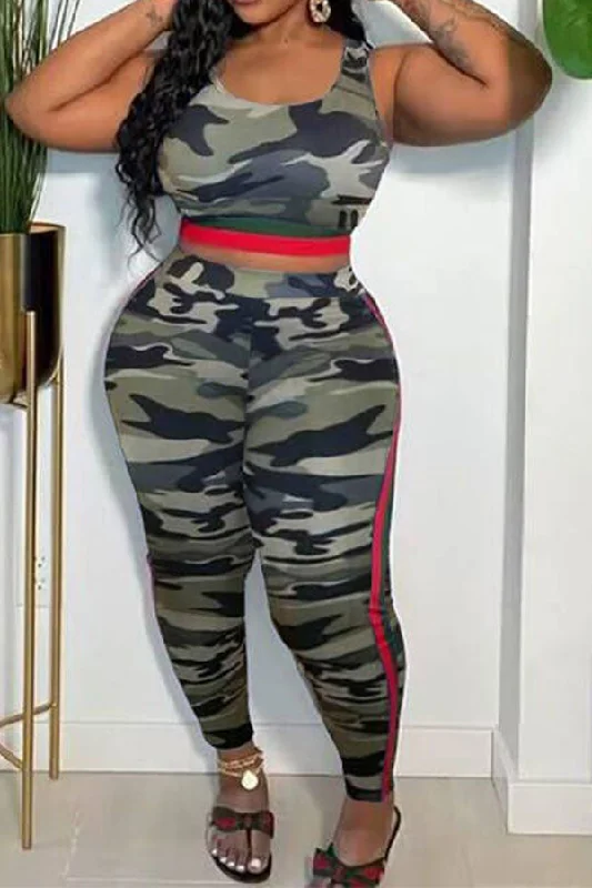 One Day Only – Huge Savings!Camouflage Patchwork Casual Bodycon Pant Suit