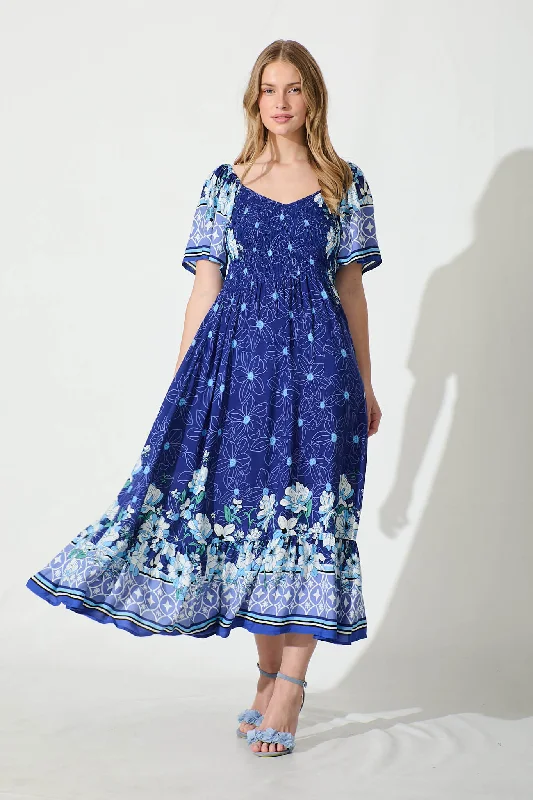 Snag the Best Prices Now!Carmella Midi Dress in Blue Border Print