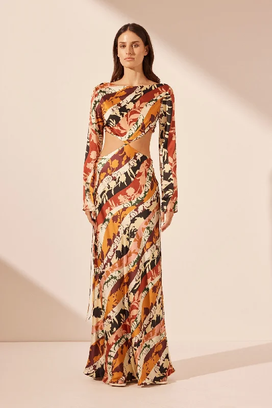 Shop Smart, Save Big!CIELO SILK LONG SLEEVE LACE UP MAXI DRESS