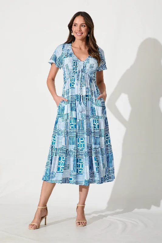The Best Deals Won’t Wait!Damla Midi Dress In Multi Blue Print