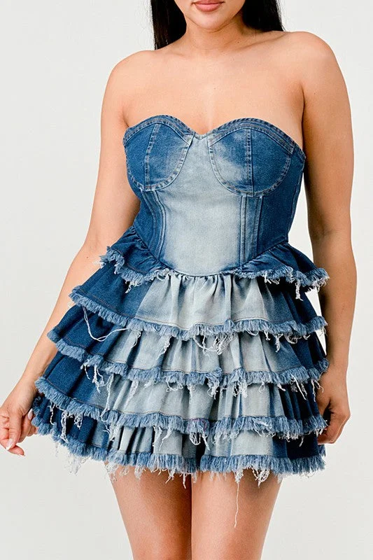 Score Big Savings Today!Denim Delight Tiered Ruffle Dress