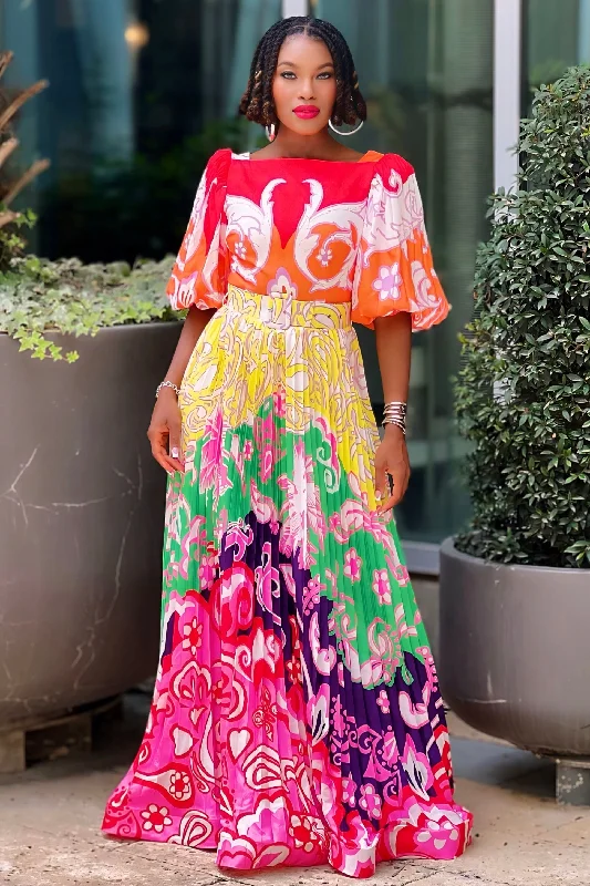 Your Chance to Save is Now!Dina Pleated Bilowy Maxi Dress