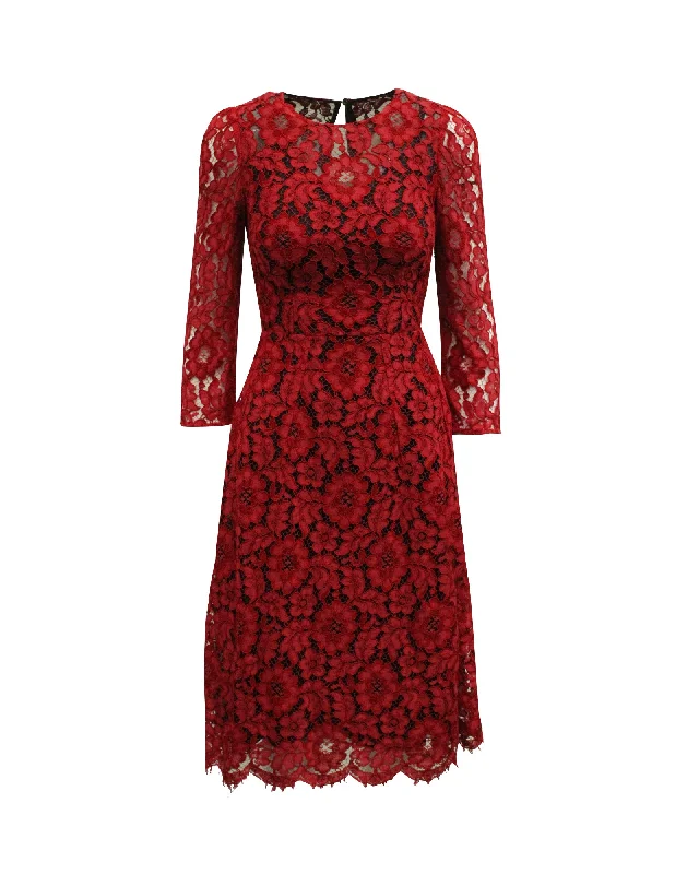 Flash Sale – Act Fast!Dolce and Gabbana Lace Midi Dress in Red Rayon