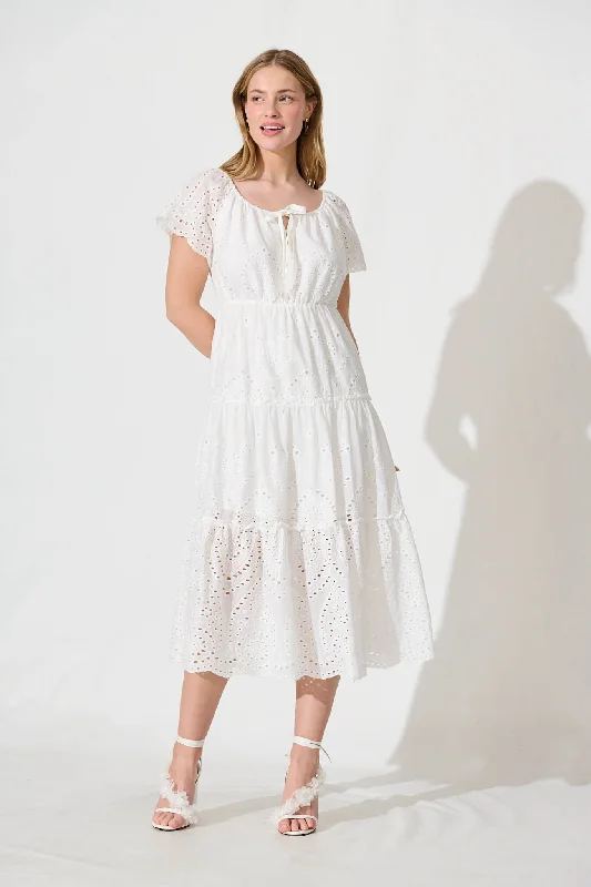 Price Drops You’ll Love!Dovie Midi Dress In White Broderie Cotton