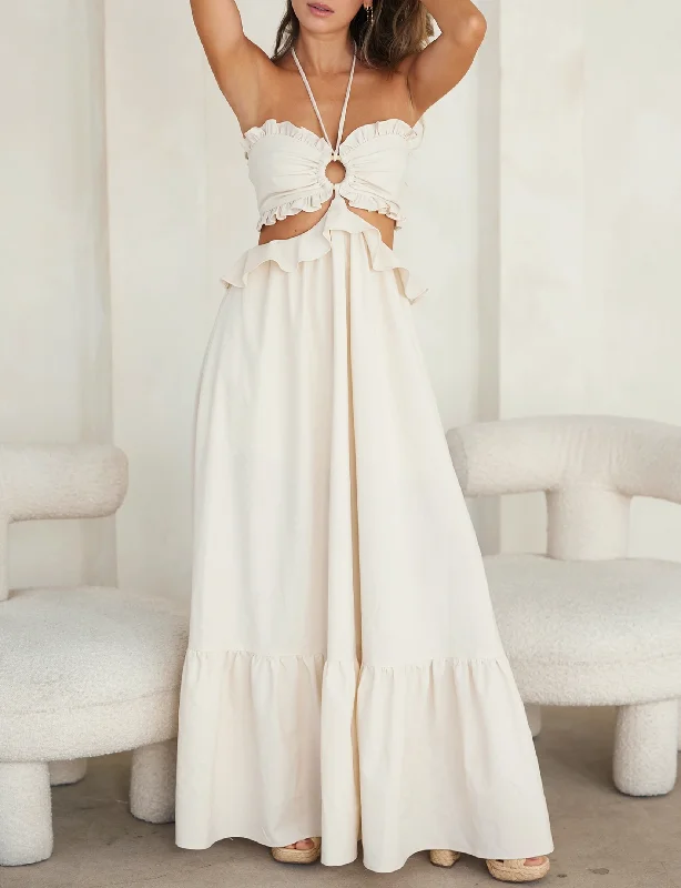 Get Ready to Save!Sweetheart Halter Maxi Dress, Ivory