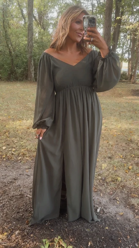 Save More with Every Purchase!ECB Exclusive: Timeless Romantic Chiffon Maxi Dress, Olive