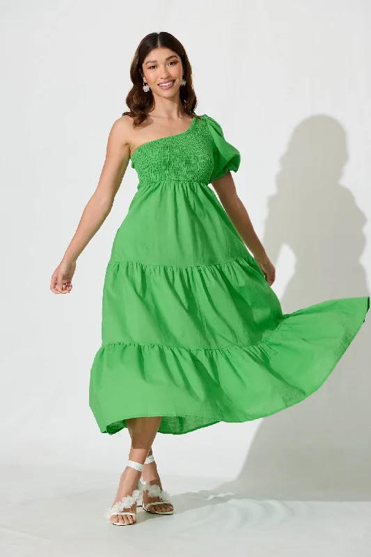 Crazy Discounts Inside!Elyria Maxi Dress In Green Cotton Linen Blend