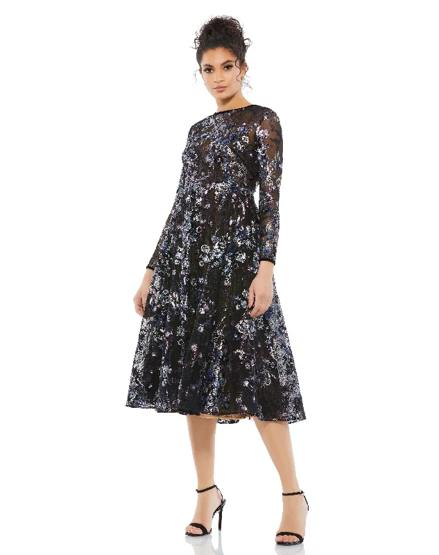 Snag the Best Prices Now!Embellished Illusion Long Sleeve Midi Dress