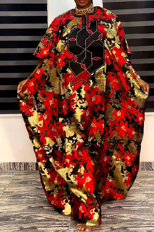 Shop Early, Save Big!Floral Print Feminine Batwing Sleeve Flowy Maxi Dress