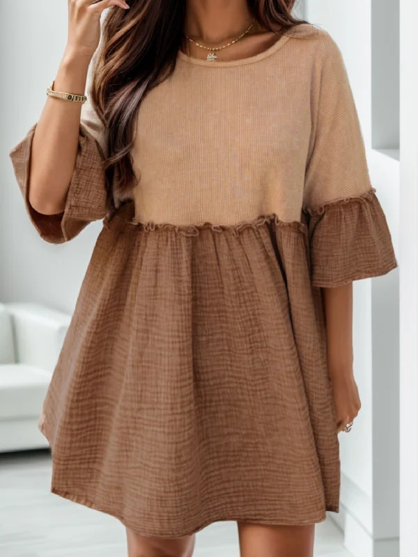 Best Price of the Season!Frill Round Neck Half Sleeve Dress