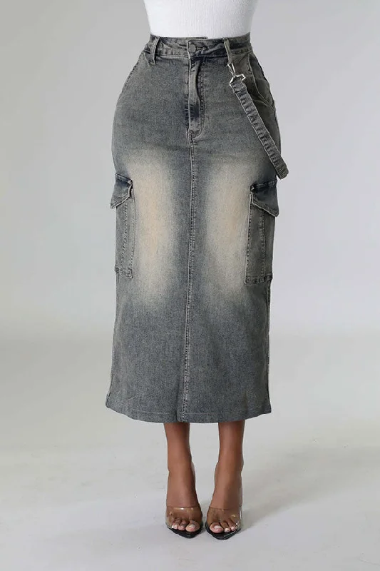 Incredible Savings Inside!Gradient Denim Cool Ribbons Multi Pocket Skirt