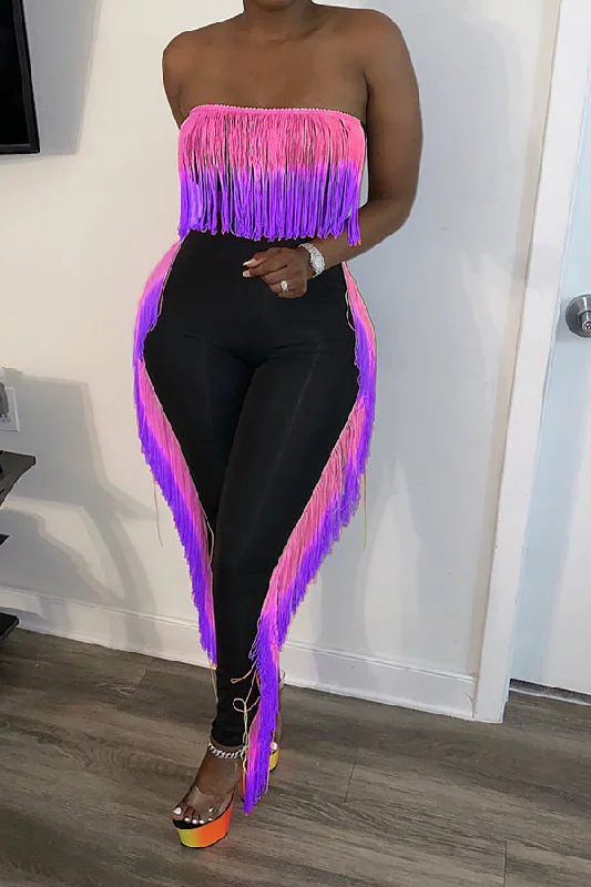 Today Only – Don’t Miss It!Gradient Tassel Patchwork Hot Bodycon Pant Suit
