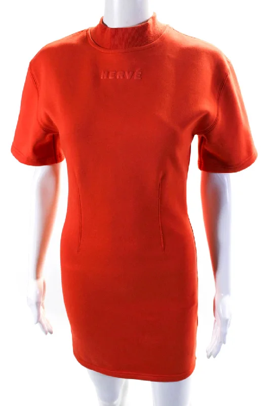 Snag the Best Prices Now!Herve Leger Women's Round Neck Short Sleeves Bodycon Mini Dress Orange