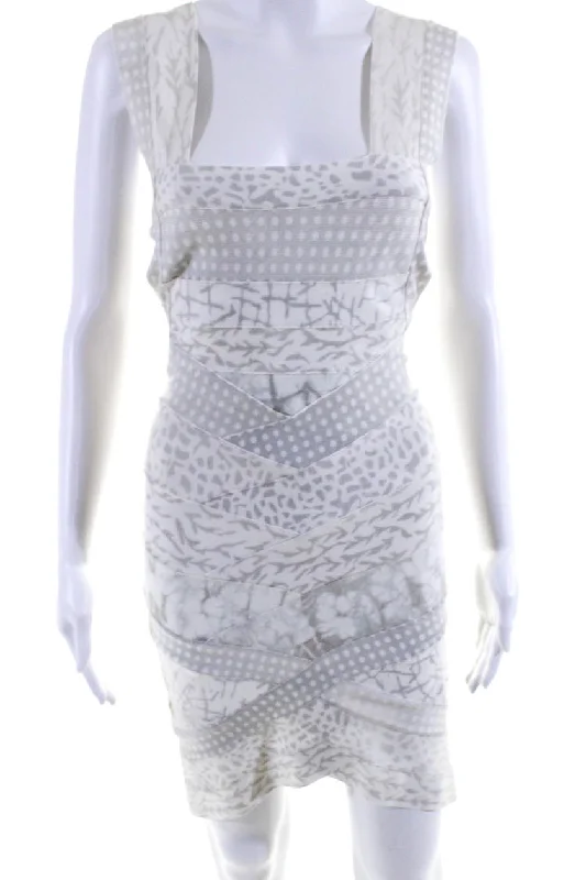 Best Offers of the Month!Herve Leger Women's Square Neck Sleeveless Bodycon Mini Dress Ivory