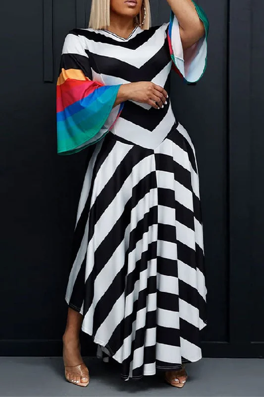 Great Deals, Just for You!Hit Color Chic Trumpet Sleeve Maxi Dress