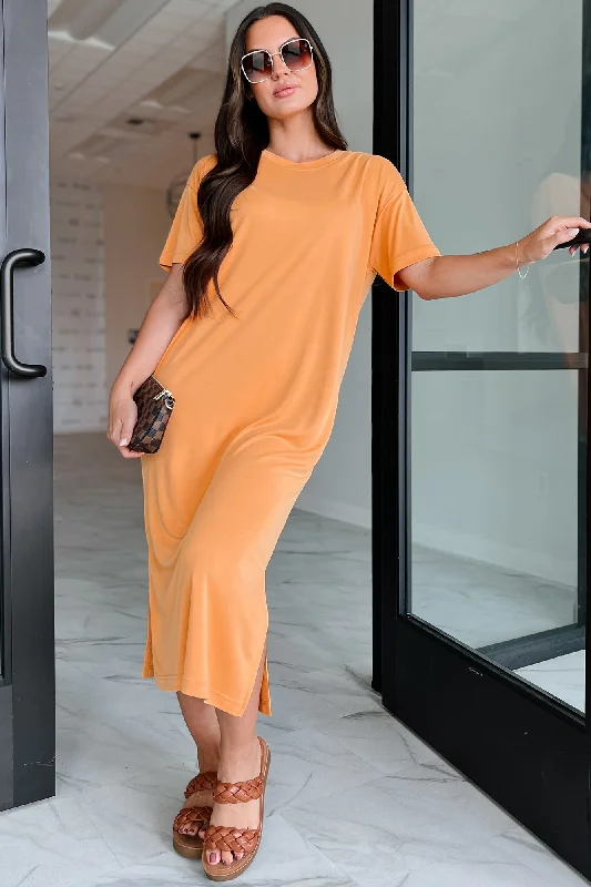 Crazy Discounts Inside!Jaylen T-Shirt Midi Dress (Orange)