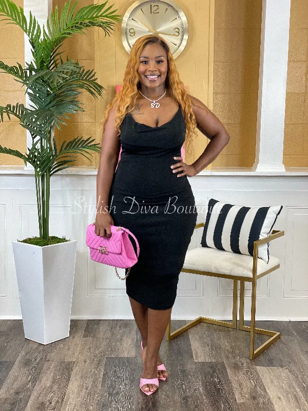 Save More When You Shop More!Kinley Cowl Neck Midi Dress (Black)