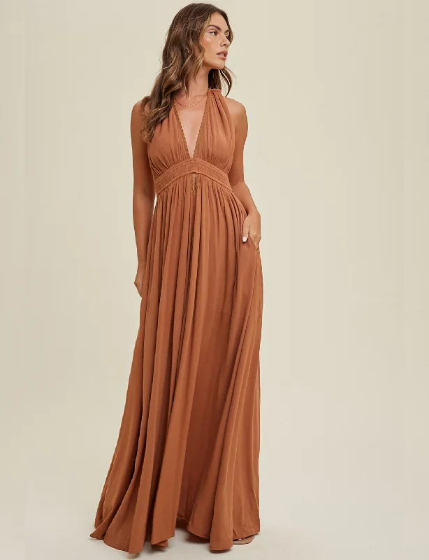 Unbeatable Prices!Halter Maxi Dress, Mocha