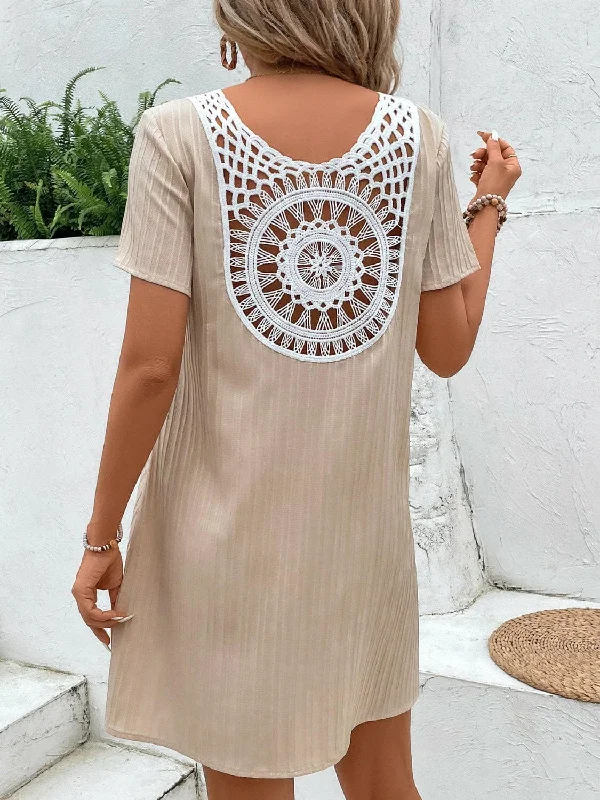 Hottest Discounts of the Year!Lace v-neck mini dress, short sleeves