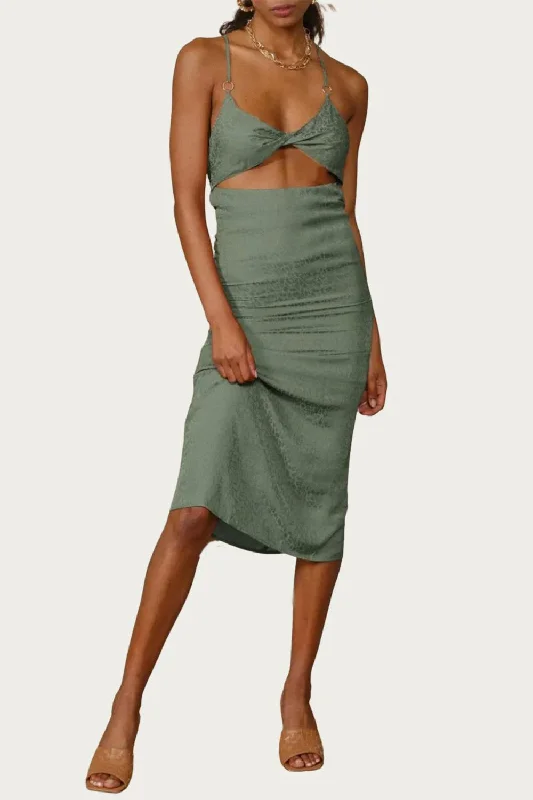 Today Only – Don’t Miss It!Leopard Satin-Jacquard Twisted Cutout Midi Dress In Sage