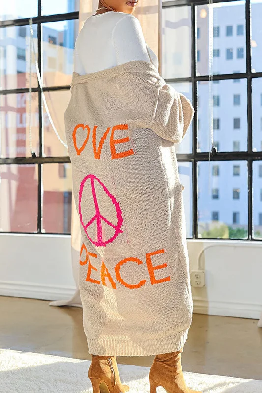 Mega Sale Happening Now!Letter & Peace Sign Laid Back Drop-Shoulder Cardigan