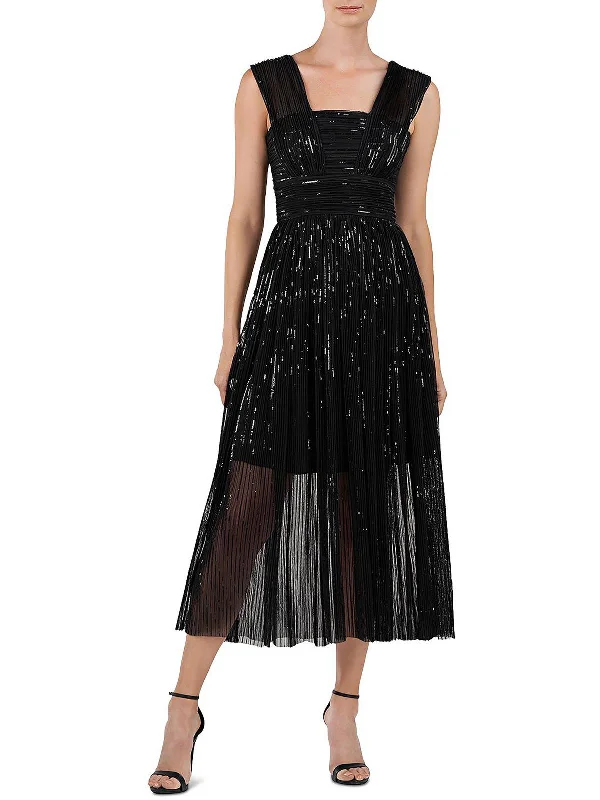 Everything Must Go!Liana Womens Sequined Pleated Midi Dress