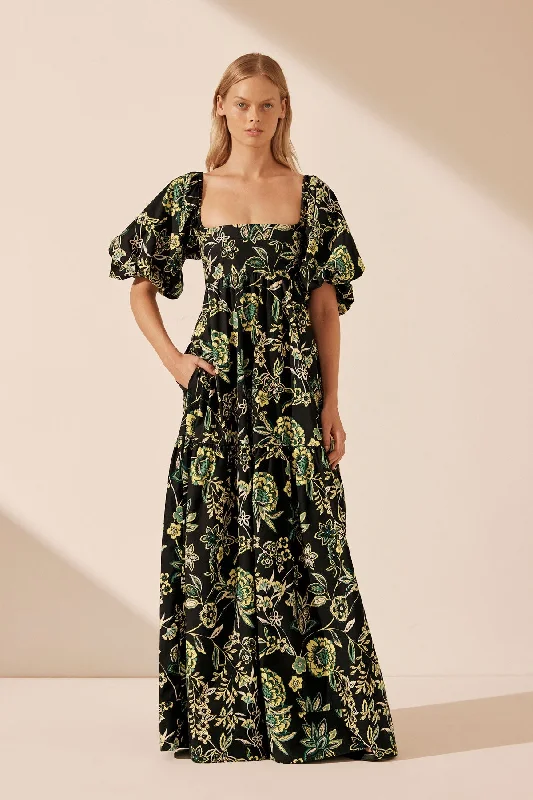 Limited Edition, Limited Price!LINA SQUARE NECK TIERED MAXI DRESS