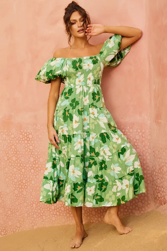 Get Ready to Save!Londyn Midi Dress - Green Multi