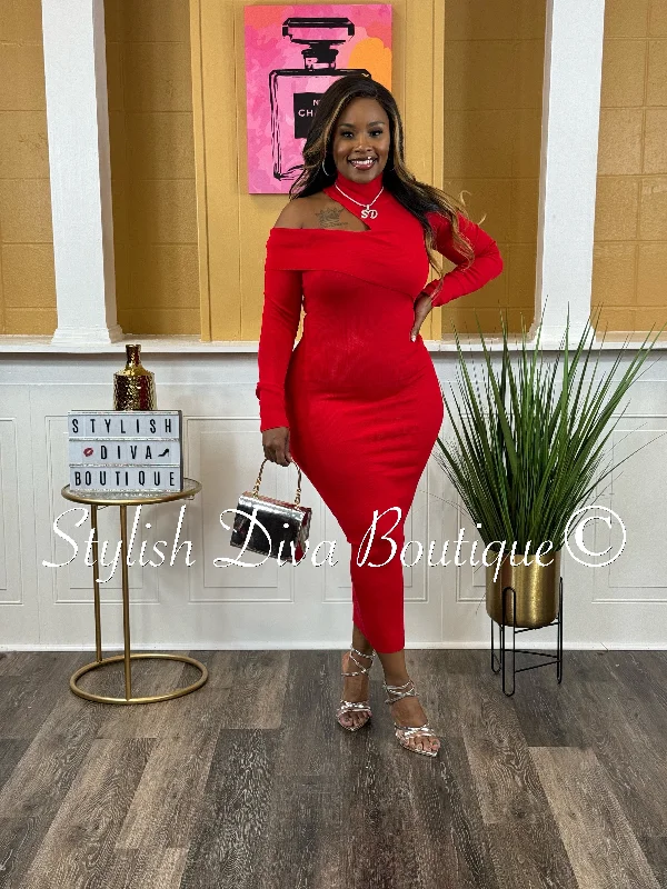Shop Today, Save Tomorrow!Love Story One Shoulder Midi Dress (Red)