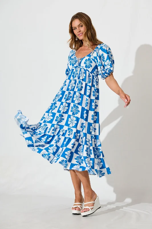 Shop Now and Save!Marchena Midi Dress in Blue and White Flower Print