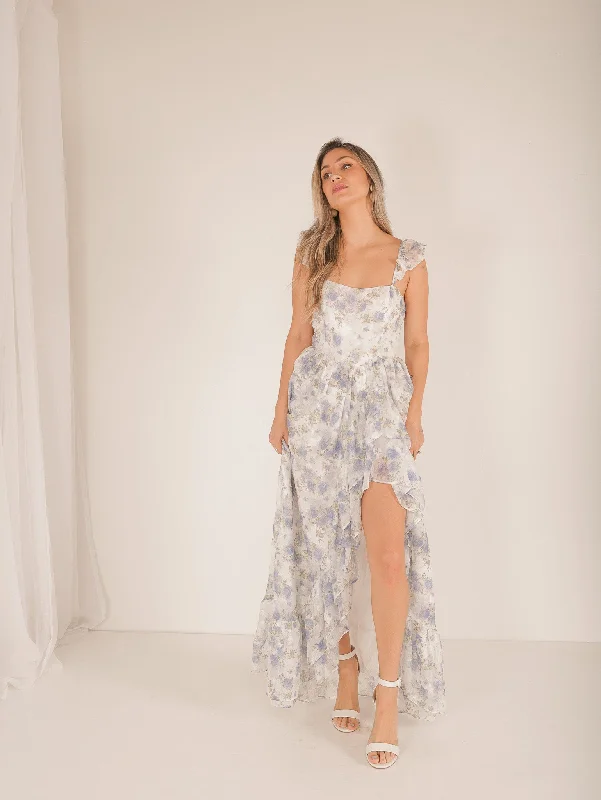 Buy More, Save More!Mary Flower Ruffle Maxi Dress