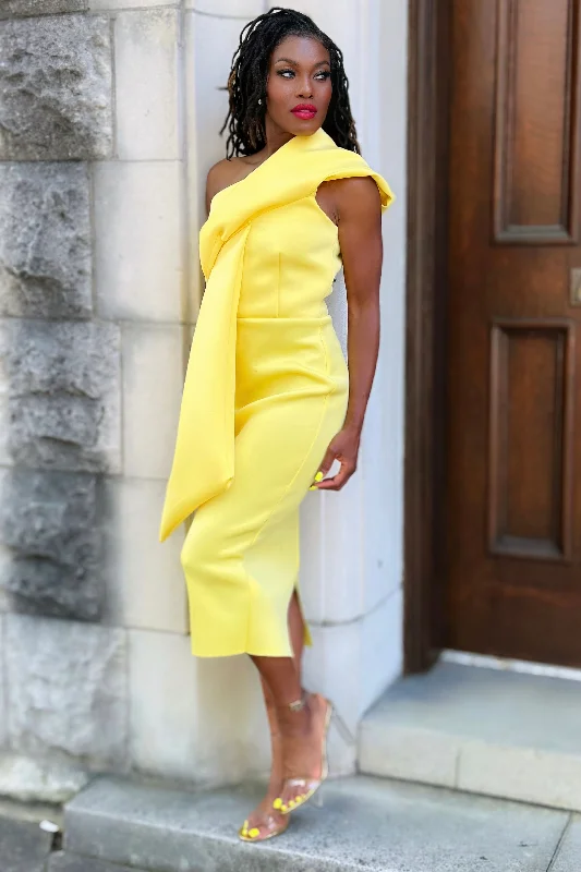 Only a Few Left – Order Now!Mary Fancy Origami Scuba Knit Midi Dress 6322