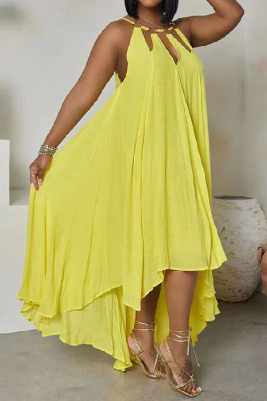 Hurry, Sale Ends Soon!Metal Decor Stylish High Low Maxi Dress