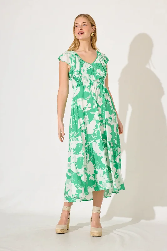 Massive Price Cuts!Mireille Maxi Dress In Green With White Floral