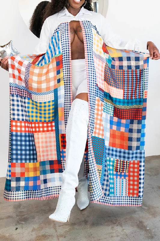 Your Best Deals Are Here!Mixed Plaid Patchwork On-trend Mid-Slit Maxi Dress