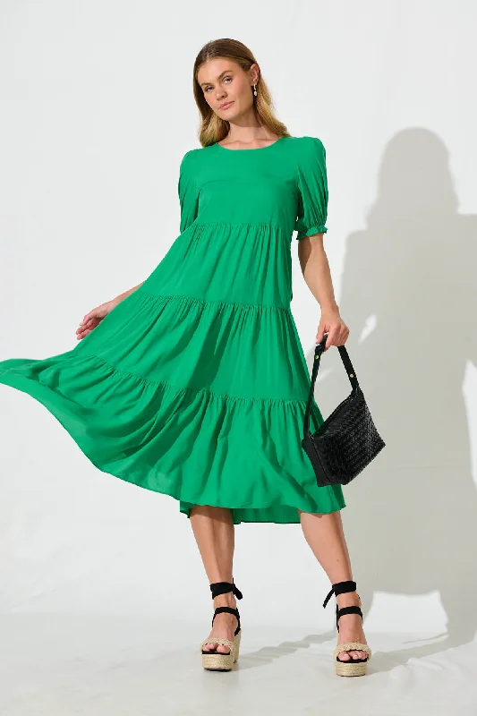 Shop Before It’s Gone!Nevi Tiered Midi Dress In Green