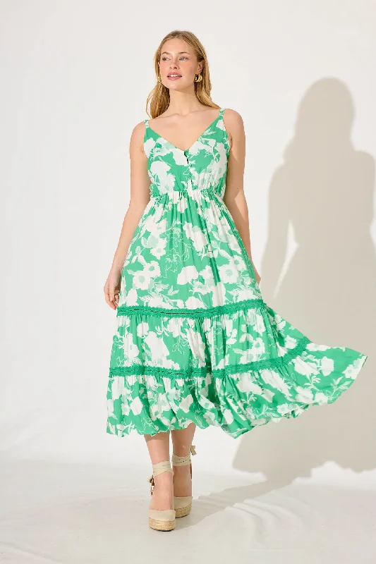 The Best Sale of the Year!Nova Maxi Dress In Green With White Floral