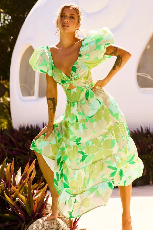 Save More Than Ever!One Clover Midi Dress - Green