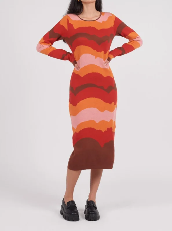 Shop Early, Save Big!Organic Cotton Sunset Knit Midi Dress In Multi