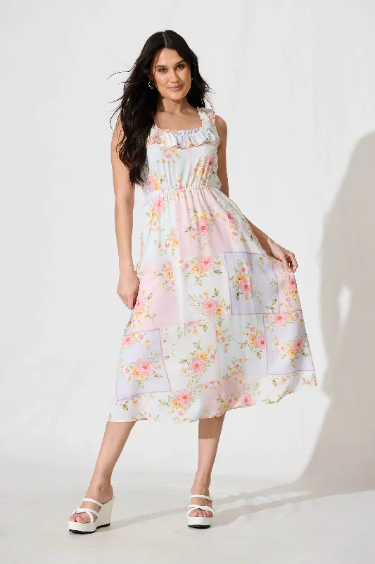 Incredible Savings Inside!Paige Midi Dress In Pastel Floral Patchwork Linen Blend