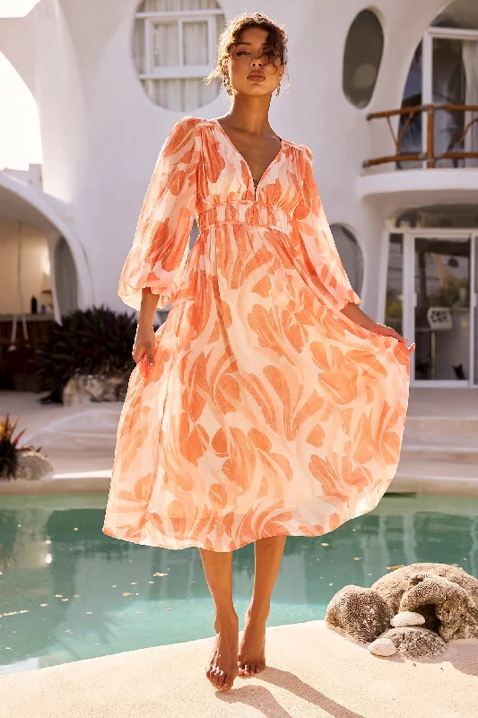 Time to Save Big!Palm Perfect Midi Dress - Orange Multi