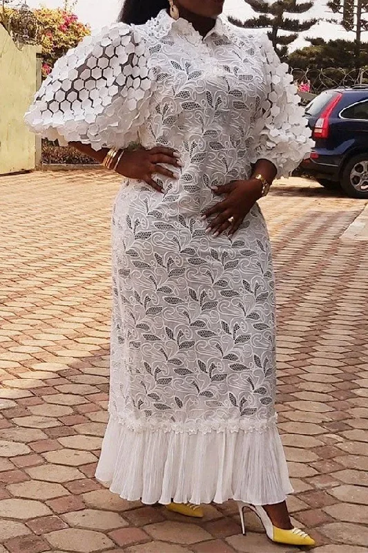 Buy More, Pay Less!Patchwork Lace Glamorous Puff Sleeve Maxi Dress