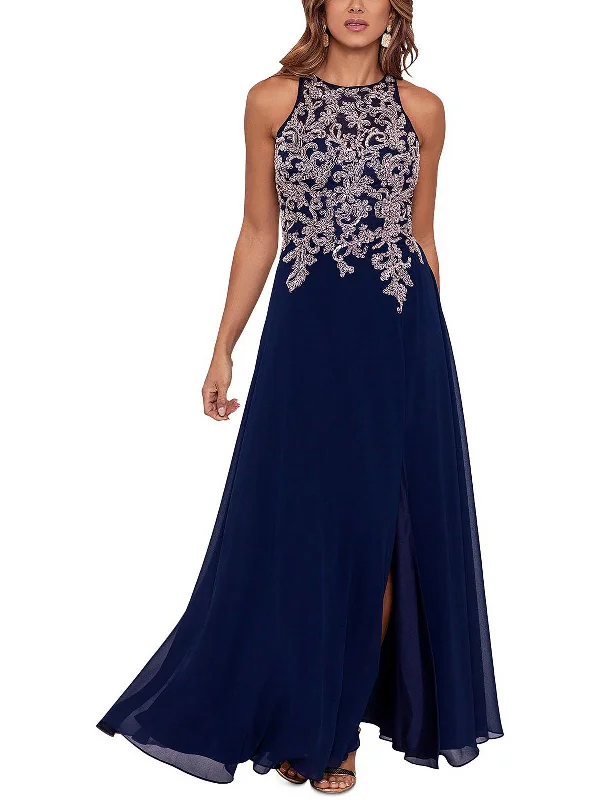 Your Shopping Spree Starts Here!Petites Womens Embroidered Maxi Evening Dress