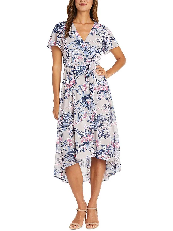 Unbeatable Prices!Petites Womens Floral Print Faux Wrap Midi Dress