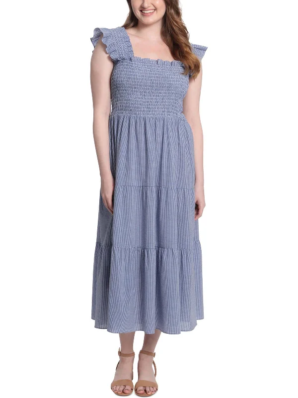 Your Dream Deal is Here!Petites Womens Gingham Long Midi Dress