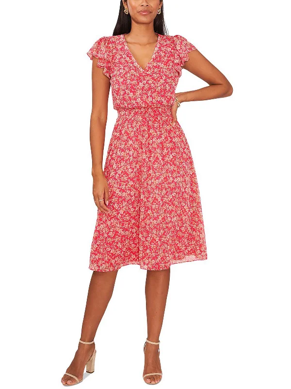 Price Drop Alert!Petites Womens Smocked Calf Midi Dress